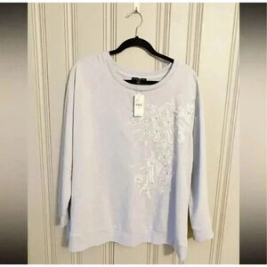 Lane Bryant NWT Light Blue Embroidered Floral Pearl Sweatshirt, Size 14/16
